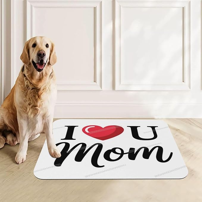 Pet Feeding Mats with Residue Collection Happy Mother's Day Floral Gift for Mom Hk Waterproof Dog Cat Bowl Mat 24x16In with Prevent Water Food Spills
