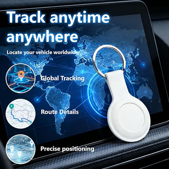 GPS Tracker for Vehicles and Cars, Real-Time Location Tracking Device, No SIM Card No Subscription, No Monthly Fee, Long Standby Waterproof Tracker for Pets, Dogs & Valuables (Android & iOS)-White