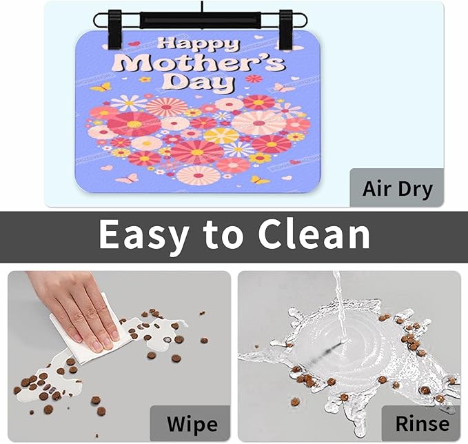 Pet Feeding Mat Happy Mother's Day Floral Heart Gift Mom Fr Absorbent Pet Placemat for Food Water Bowl with Waterproof Rubber Backing 24x16In Quick Dry Water Dispenser Mat for Dog Cat