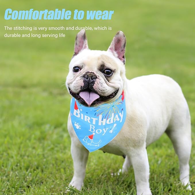 Dog Birthday Hats and Bandanas Set 3pcs Pet Party Accessories with Blue Birthday Hat and Sky Blue Scarf Decorative Pet Supplies