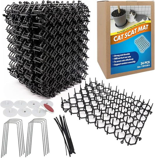 Ley's 24 Pack Cat Deterrent Mat, 6 x 8 in Scat Mat with Spikes, Keep Cats Away from Plants, Indoor Furniture & Outdoor Garden Fence – Pet Repellent Barrier