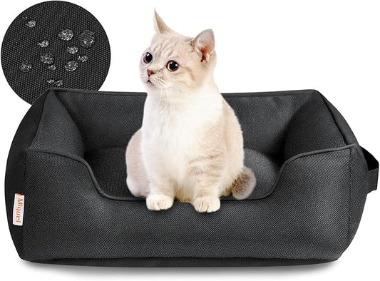 Miguel Outdoor Waterproof Cat Bed with Side, Oxford Durable Dog Bed for Small Dog Easy Clean, All Weather Rectangle Medium Pet Bed Bolster Tough Puppy Bed Scratch Resistant Removable Cover, 20 inches