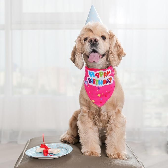 Beaupretty 2pcs Birthday Dog Bandanas Triangle Scarves with Ribbon Design, Soft Cotton Puppy Bibs for Pet Supplies, Adjustable Neckwear for Puppy Birthday Party and Daily Use
