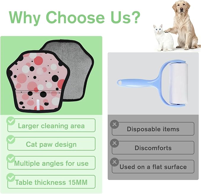 Dots Electrostatic Pet Hair Removal Glove for Cats & Dogs - Reusable Grooming Mitt for Couch, Carpet, Car Seat & Laundry - Large 9x9 Inch