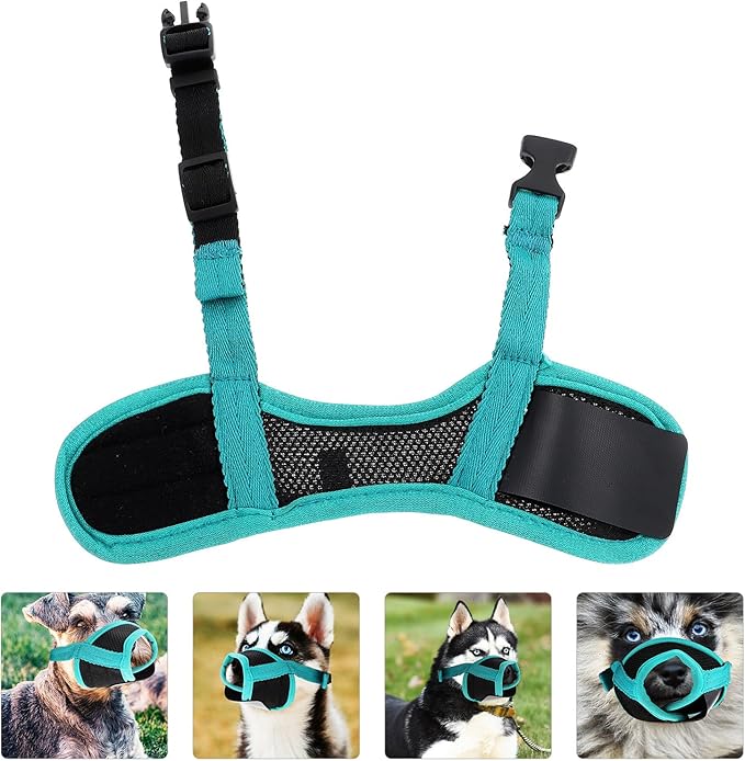 Adjustable Anti-bite Dog Muzzle Cotton Dog Mouth Cover for Outdoor Use Puppy Biting Deterrent Pet Supply (Green, L)