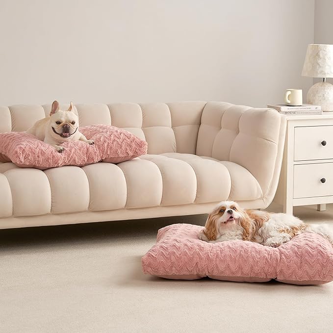 EHEYCIGA Washable Large Dog Bed for Crate 35x23 Inch, Reversible Kennel Pad for Dogs Weight Up to 45 lbs, Plush and Comfy Pet Sleeping Mat, Pink