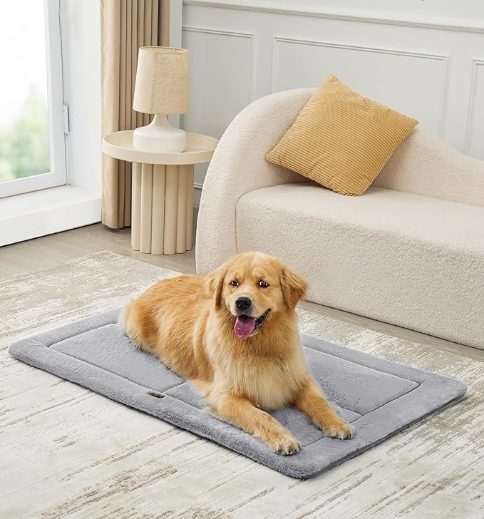 MADE 4 PETS Dog Crate Pad Bed for Large Dogs, Washable & Reversible, Anti-Slip Kennel Mat for Cozy Sleeping, Soft Fluffy Dog Bed for Indoor & Outdoor Use, 41"x29", Gray