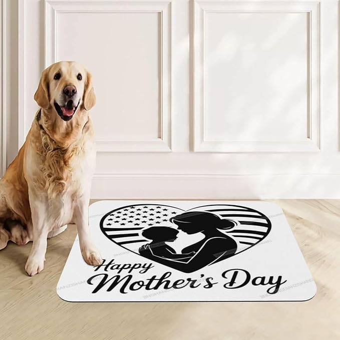Non Slip Mat for Dog Pet Cat Dog Food Mats Happy Mother's Day Floral Gift for Mom Ik Water Bowl Mat Quick Dry Absorbent Cat Feeding Mats 18X12In