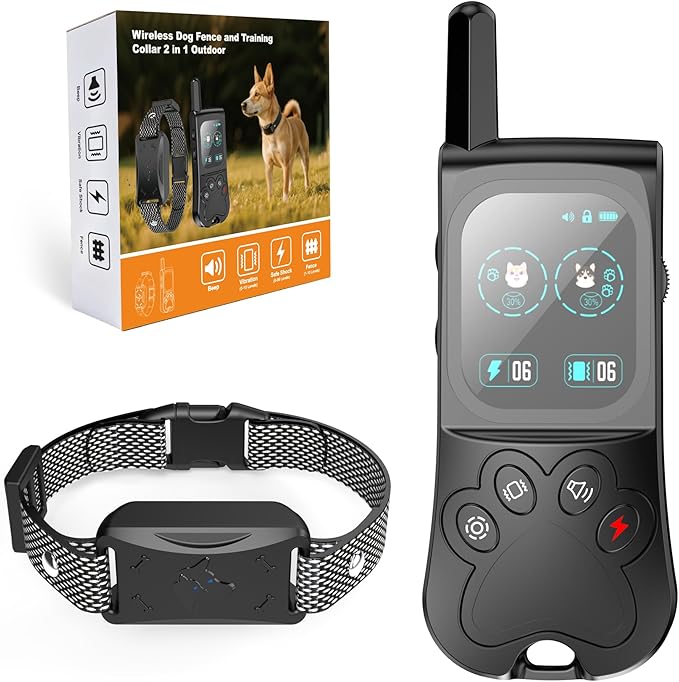 Wireless Dog Fence, Electric Dog Fence with 3 Warning Modes, Waterproof Portable Perimeter Dog Collar, Portable Training Control 1300FT Range, Outdoor Safe Pet Containment System Black