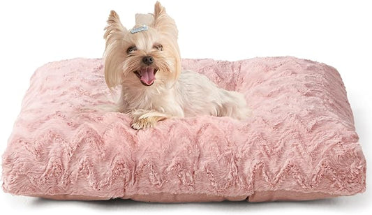 EHEYCIGA Washable Small Dog Bed for Crate 23x18 Inch, Reversible Kennel Pad for Puppy Weight Up to 25 lbs, Plush and Comfy Pet Sleeping Mat, Pink