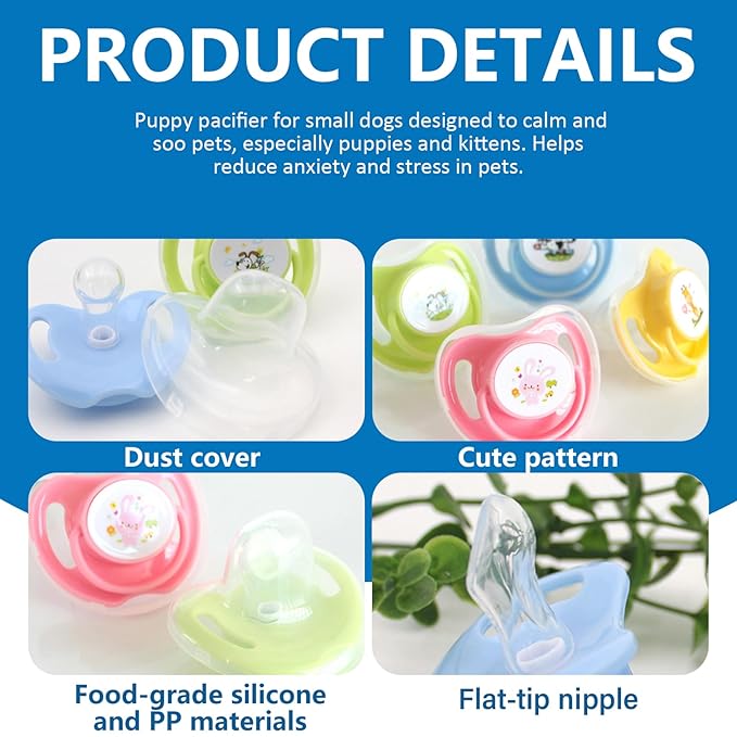 4Pcs Kitten Teething Toys, Food-Grade Safe Puppy Pacifier Teething Toys with Lid, Cute Chewable Kitten Pacifier Soothing Essential Pet Supplies Chew