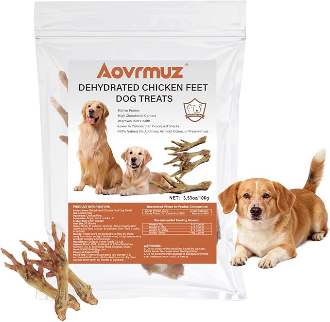 All Natural Dehydrated Chicken Feet Dog Snacks - No Additives, High Protein, Nail-Free Chews