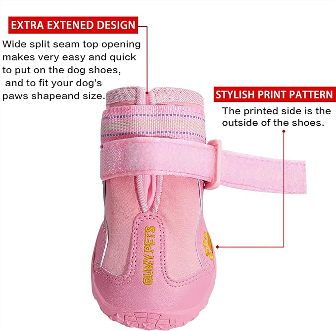 QUMY Dog Shoes for Large Dogs, Medium Dog Boots & Paw Protectors for Winter Snowy Day, Summer Hot Pavement, Water-Resistant in Rainy Weather, Outdoor Walking, Indoor Hardfloors Skid-Resistant Sole