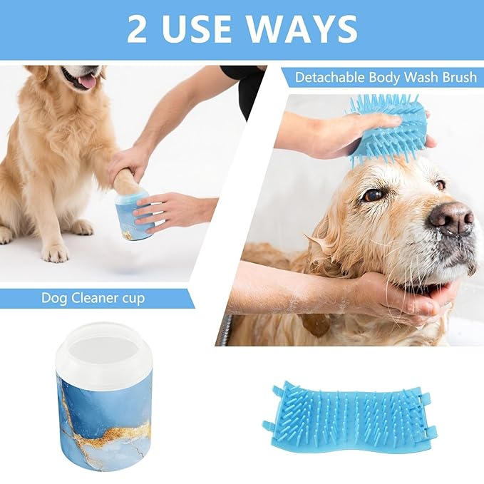Marble White Blue Portable Pet Foot Cleaner Silicone Brush Soft Pets Grooming Supplies for Small Medium Large Breed Dogs, Cats