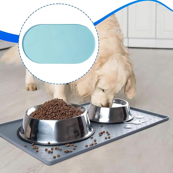 Pet Feeding Dog Food Mat Multifunctional Supplies Anti Slip Silicone Contain Spills Replace Pad Accessories Placemat, Blue