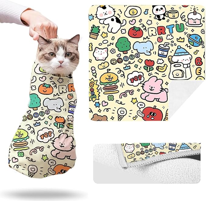 Cat Grooming Wrap, Cat Grooming Supplies, Cat Wrap for Cutting Nails, Self-Adhesive Grooming Bag Restraint for Nail Clipping, Medicine Taking