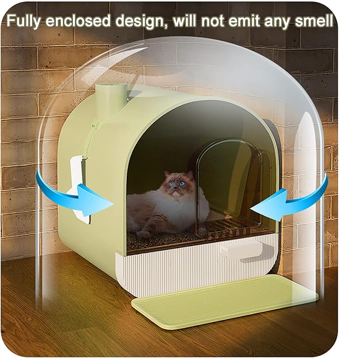 Large Litter Box with Odor Control Carbon Filter, Enclosed Plastic Cat Litter Box with Handy Litter Scoop,Drawer Type Cat Toilet,Perfect for Medium Cats (Color : Green)