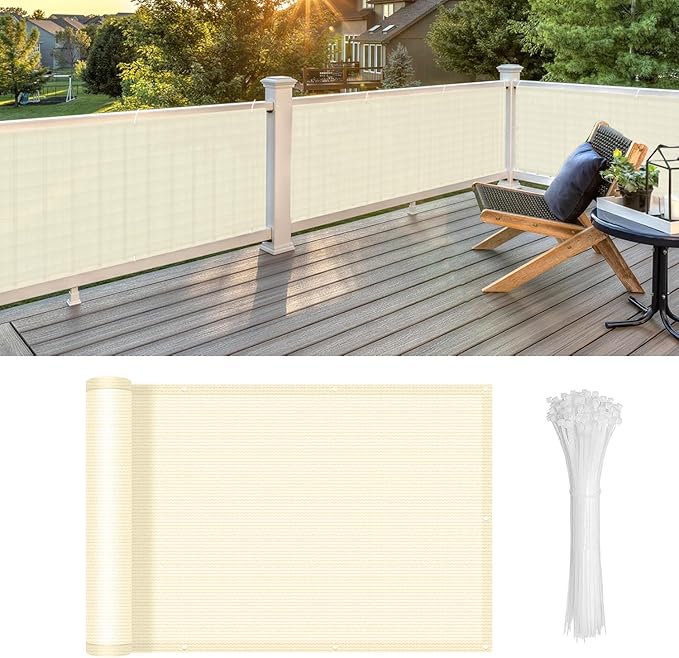 LOVE STORY 3'x6' Butter Cream Balcony Screen Privacy Fence Cover UV Protection (HDPE) Weather-Resistant 3 FT Height Shield for Deck, Patio, Backyard, Outdoor Pool, Porch, Railing