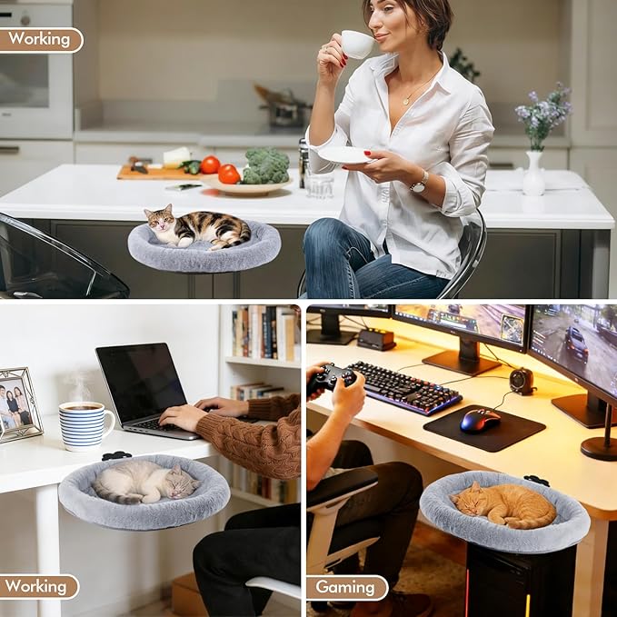 Cat Desk Bed - Adjustable Attachment Hammock Perch for Desks, Cozy Nest Design, Easy Mount Installation, Space-Saving Chair Bed for Cats, Supports Up to 45lbs, Perfect for Office & Home Use