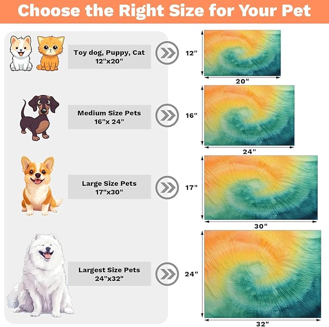 Tie Dye Dog Food Mat for Floors Absorbent, Quick Dry Water Dispenser Mat for Food, Water, Pet Supplies 17" x 30", Abstract