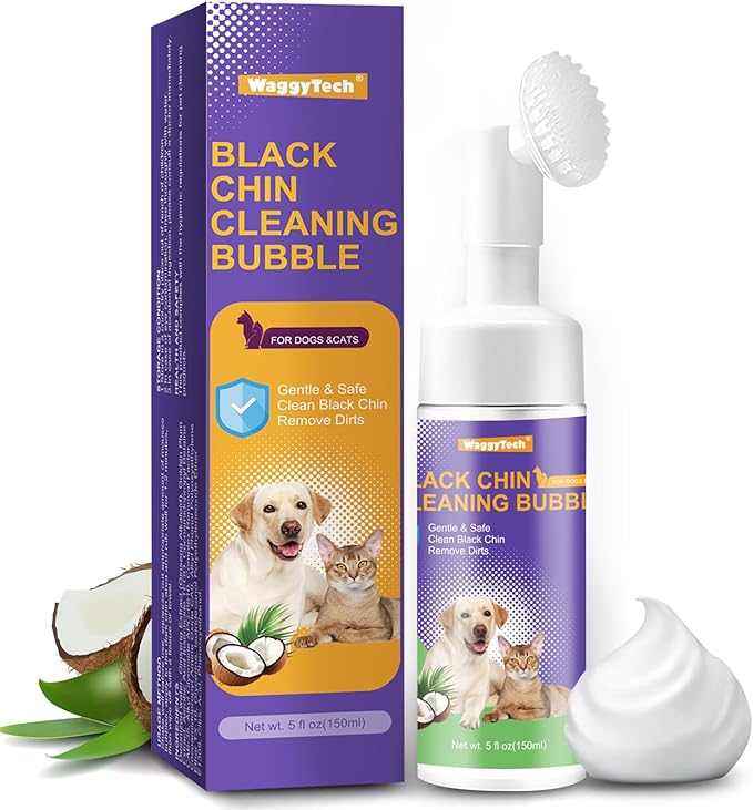 Cat Black Chin Cleaner – 5 fl.oz Cat Acne Treatment with Soft Siliprene Brush | 2-in1 Blackhead Remover & Hair Health Solution | Oil & Dirt Relief