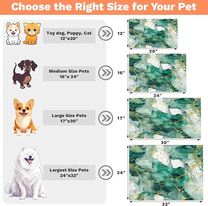 Marble Dog Food Mat for Floors Absorbent, Quick Dry Water Dispenser Mat for Food, Water, Pet Supplies 16" x 24", Green Gold Abstract