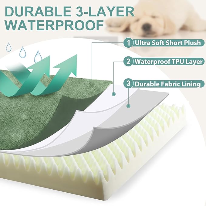 Outdoor Dog Beds Large Sized Dog Waterproof Washable, XL Leather Crate Pad 42 inch, Extra Large Orthopedic Foam Pet Bed with Removable Cover Reversible, Anti-Slip Kennel Pad, 41"x27", Green