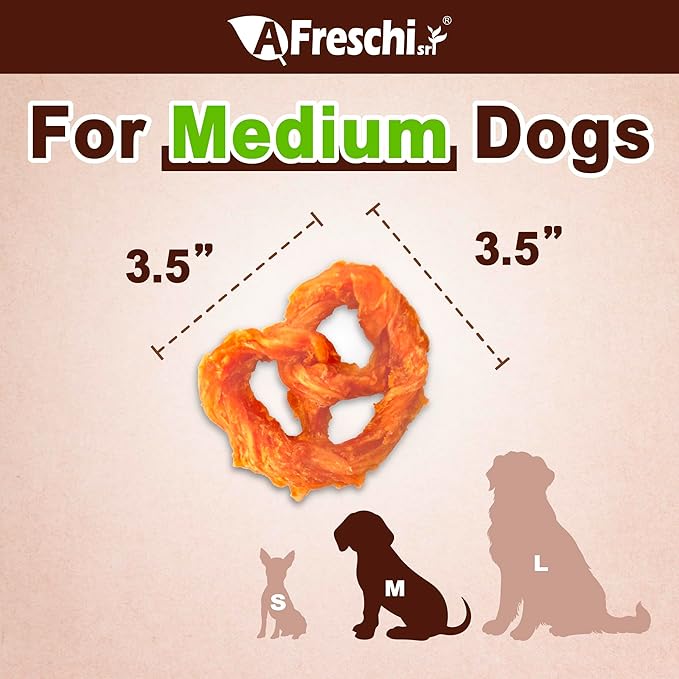 A Freschi srl Turkey Tendons for Dogs, USA-Sourced, Healthy Dog Treats, Rawhide-Free Puppy Chews, Long Lasting, All Natural, Hypoallergenic Dog Treats for Medium Breeds, 2 Count Pack Pretzel (M)