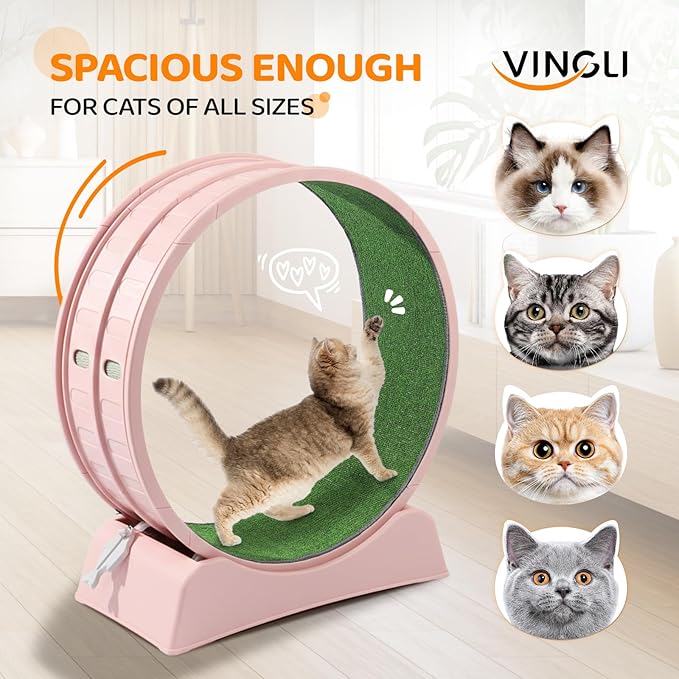 VINGLI Cat Exercise Wheel, 31" Cat Treadmill for Indoor Cats, Cat Running Wheel with Carpeted Runway for Weight Loss & Daily Exercise (Pink)
