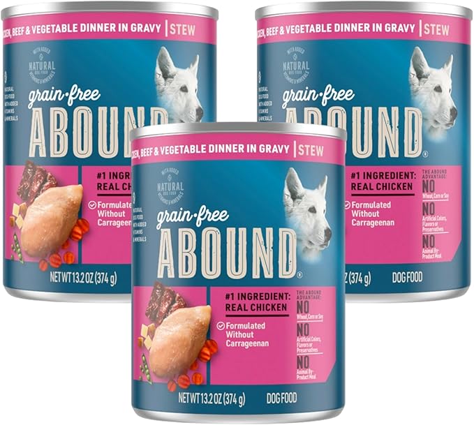 Grain-Free Wet Dog Food, Chicken, Beef & Vegetable in Gravy, High-Protein, All-Natural, 13.2 oz, Pack of 3