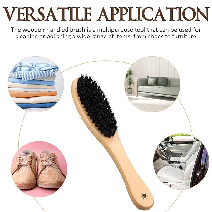 TOYANDONA Wood Handle Boar Bristle Cat Brush Clothes Cleaning Brush with Long Handle Indoor Cat Grooming Tool for Pet Hair Removal and Fabric Care