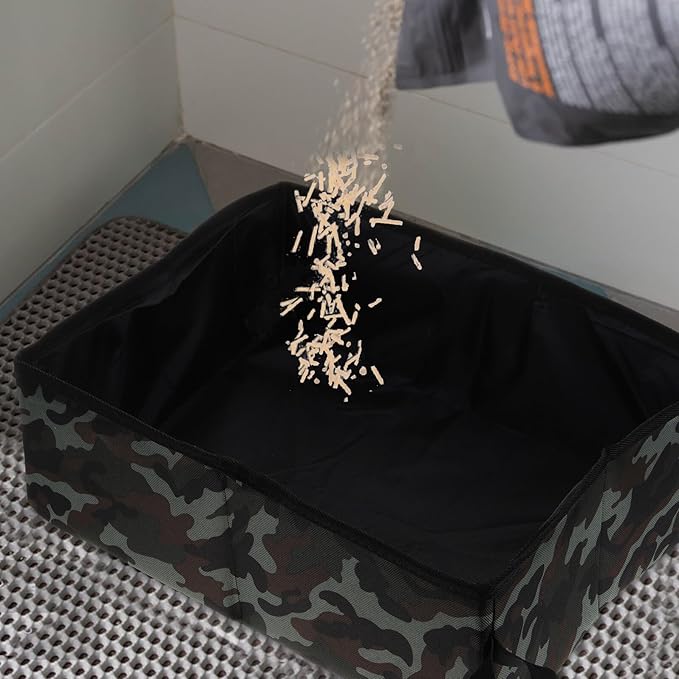 Foldable Portable Cat Litter Box for Travel, Collapsible Camouflage Cat Toilet Tray, Lightweight Leak-Resistant Pet Litter Tray for Outdoor and Car Use