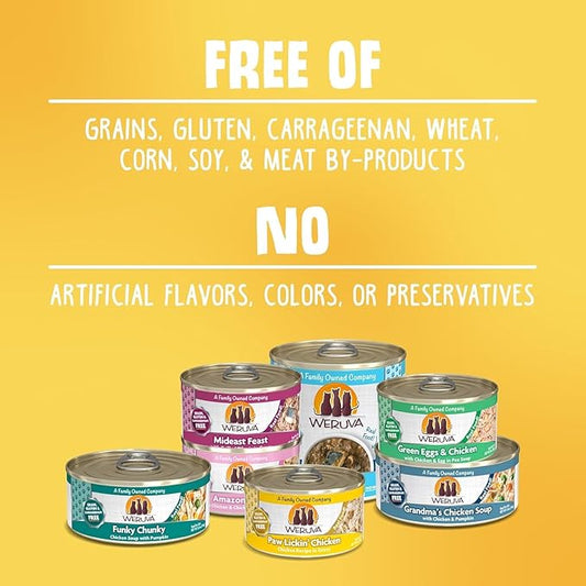 Huge Variety Pack for Weruva-Classic Cat Food - All 12 Flavors: Paw Lickin' Chicken, Grandma's Soup, Green Eggs & Chicken, Funky Chunky, Mack & Jack & More! (3oz Each, 12 cans Total)