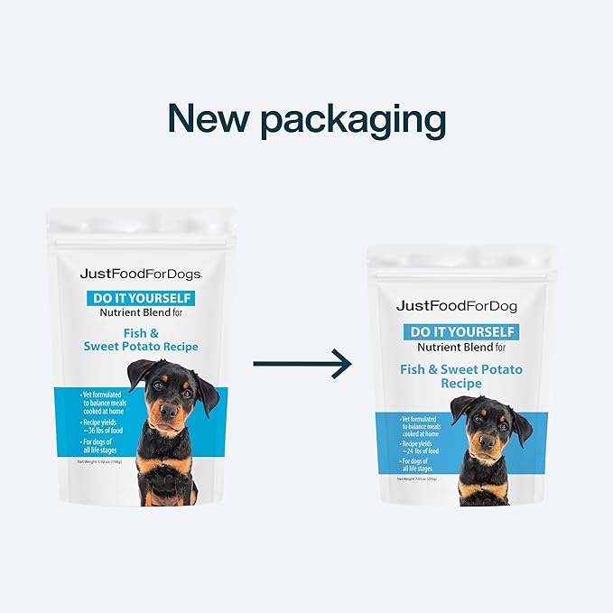 Just Food for Dogs Nutrient Blend, Vitamins and Supplements for Homemade Dog Food, Fish and Sweet Potato, DIY Fresh Pet Meals and Toppers, Human Grade Quality, Dog Multivitamin Additive, 4.55oz