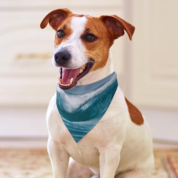 Dog Bandana Spring Pet Scarf Adjustable Triangle Ocean Wave Printing Dog Bib Washable Polyester Puppy Bandana for Small Medium Large Dogs Cat Birthday Party Supplies