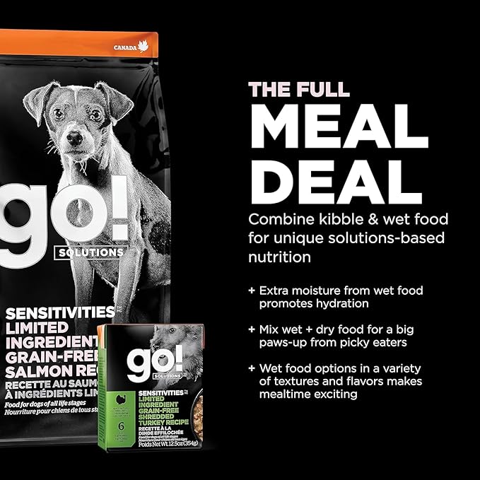 Go! Solutions Sensitivities Limited Ingredient Small Bites Salmon Grain-Free Dry Dog Food, Tiny Kibble for Little Breeds, Chicken-Free for Sensitive Stomachs, for Puppies, Adults, Seniors, 3.5 lb Bag
