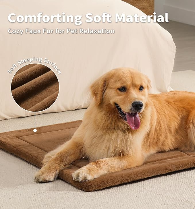 MADE 4 PETS Dog Crate Pad Bed for Large Dogs, Washable & Reversible, Anti-Slip Kennel Mat for Cozy Sleeping, Soft Fluffy Dog Bed for Indoor & Outdoor Use, 41"x29", Brown