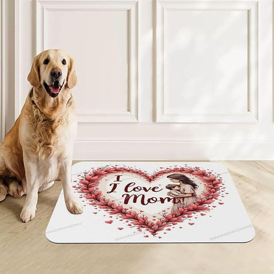 Dog Food Mats for Floors Happy Mother's Day Floral Gift Mom Kn Absorbent Pet Cat Food Mat Quick Dry Dog Bowl Mats for Water Pet Supplies 18X12In