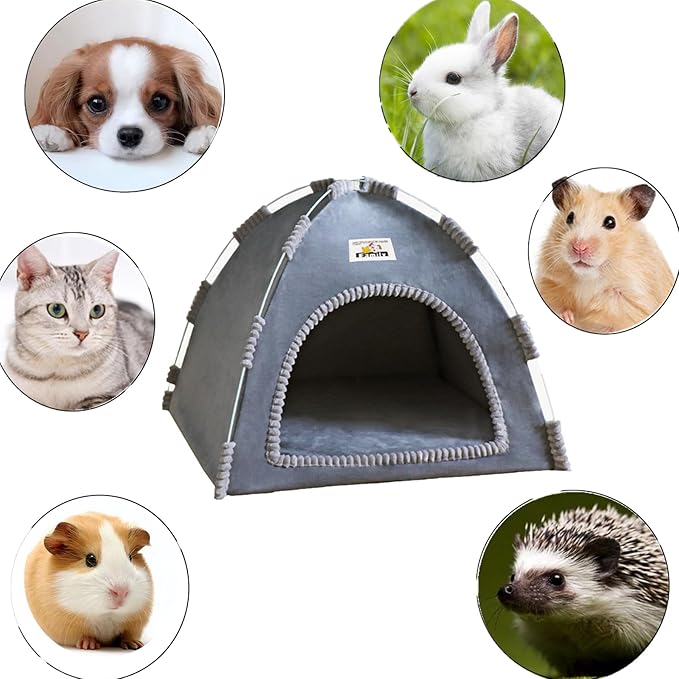 Cat Tent, Kitten Tent Thickened Cotton Nest Bed, Warm Portable Pet Cats Tents House for Little Dog, Folding House with Soft Mat for Small Animals Winter Indoor and Outdoor (14.2 x 14.2 x 11 INCH)