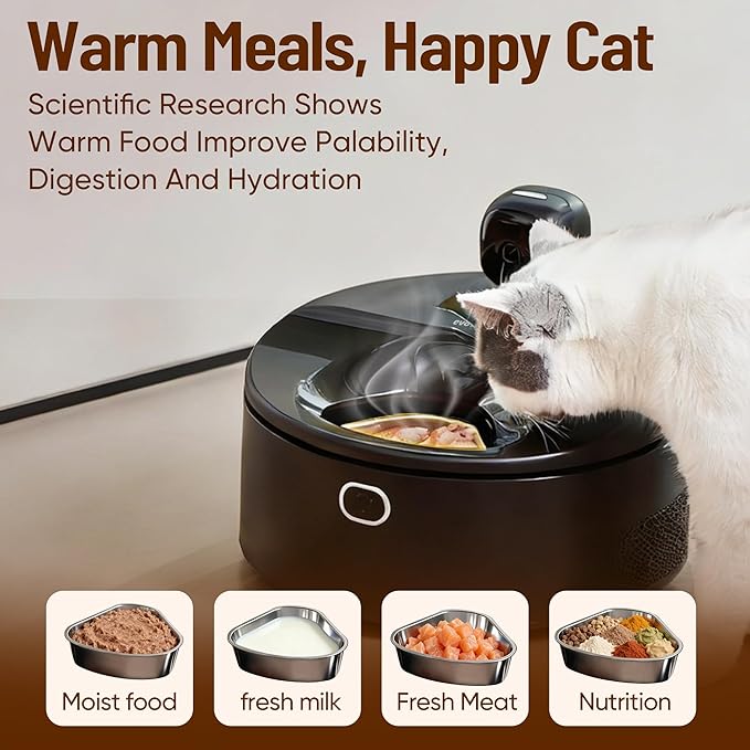 Wet Food Automatic Cat Feeder with Camera, Semiconductor Cooling & Heating with Stainless Steel Bowl, APP Control with Camera & Meal Call, 5 Fresh Meals Pet Food Dispenser (White)