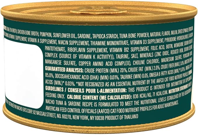 Made by Nacho Flaked Filets Recipe in Bone Broth, Grain-Free Chef's Selects Wet Food for Cats Balanced Diet in Naturally Hydrating Pumpkin-Infused Broth (3.0 oz (Pack of 12), Tuna & Sardine)