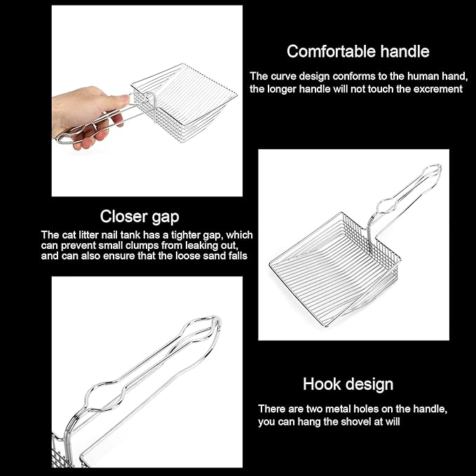 Tyenaza Pet Cat Litter Shovel, Cat Litter Scoop Stainless Steel Kitty Litter Metal Scooper for Small Pet Litter Boxes Cleaning