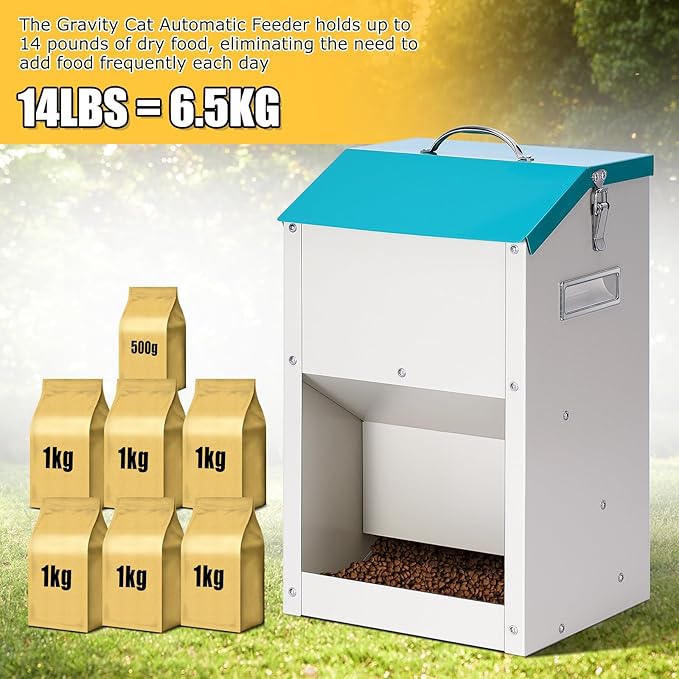PKNBZN Gravity Cat Feeder with Lid, Metal Automatic Feeder Cat Dry Food and Cats Feeding Station for Cats, Dogs, Rabbits, Chicks and Other Small Animals