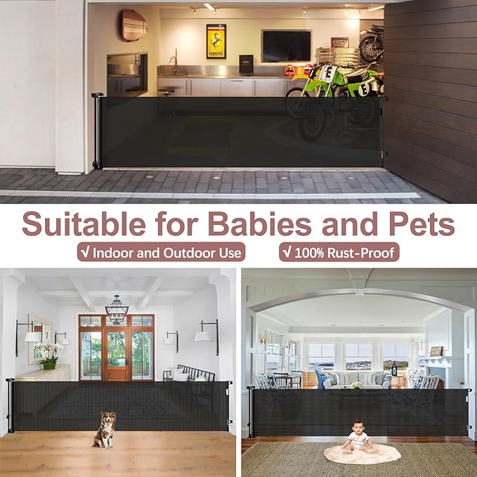 85 Inch Extra Wide Retractable Baby Gate Indoor Extra Long Baby Gate Outdoor Extra Large Dog Gate Child Gates for Wide Openings Mesh Pet Gate for Stairs Dog Gates for Doorways, Porches, Black