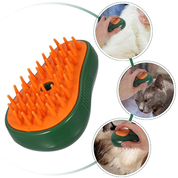 4-In-1 Cat Steamer Brush Self- pet Hair Steaming Brush with Avocado Spray Green for Cat Bathing and Massage Grooming Supplies