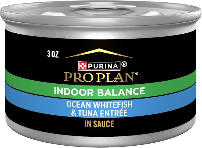 Purina Pro Plan Indoor Balance Ocean Whitefish and Tuna in Sauce Cat Food Wet Formula - (Pack of 24) 3 oz. Cans