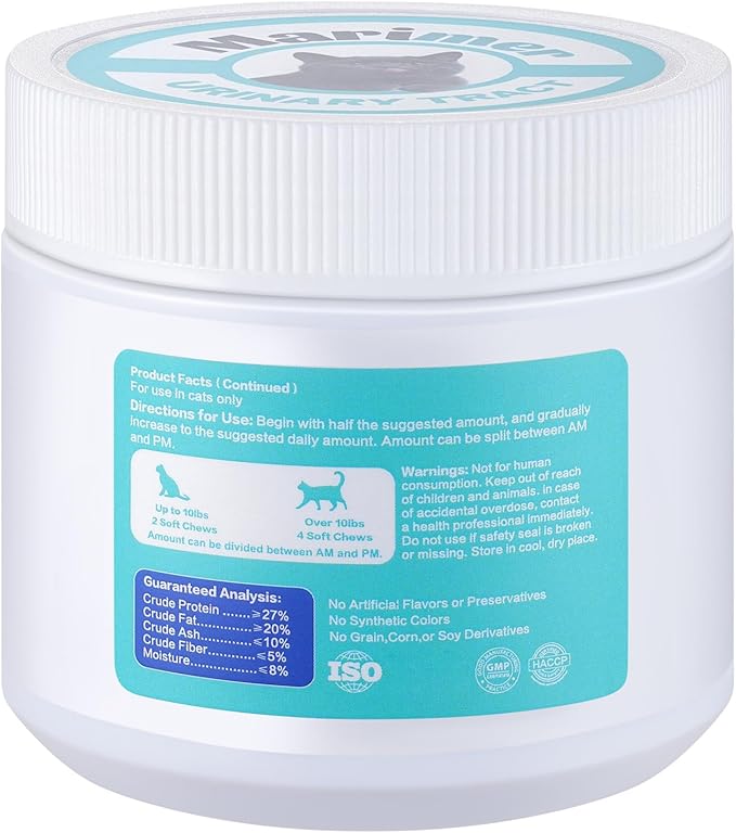 Urinary Tract Support for Cats – Cranberry, D-Mannose & Marshmallow Root – Soft Chews for Bladder & Kidney Health – Chicken Flavor – 100 Chews