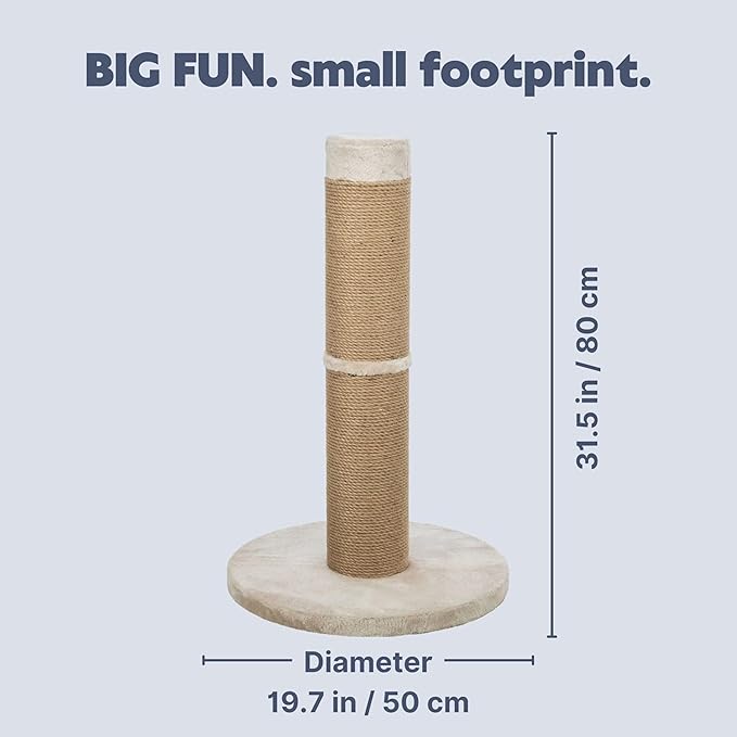 TRIXIE Rue Cat Scratching Post 31.5 Inch - Cat Scratcher with Soft Fabric Covering Base and Durable Sisal Rope - for Large Cats - in Beige