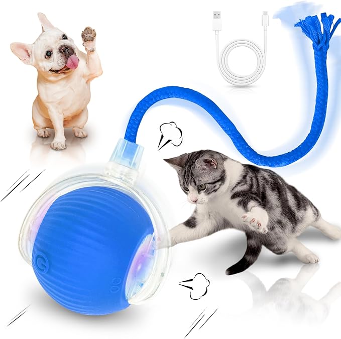 Interactive Cat Toys for Indoor Cats Smart Automatic Ball Rolling for Bored Kitten Pet Upgraded Speedy Moving Chase Dogs Toy Valentine's Day Gift Blue
