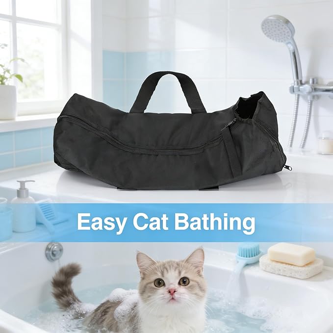 Cat Grooming Bathing Restraint Bag, No Scratching Pet Shower Bath Bag, 49x26 cm, Durable Mesh Panels - Safe Nail Clipping, Portable Design, Suitable for Cat Washing and Vet Visit